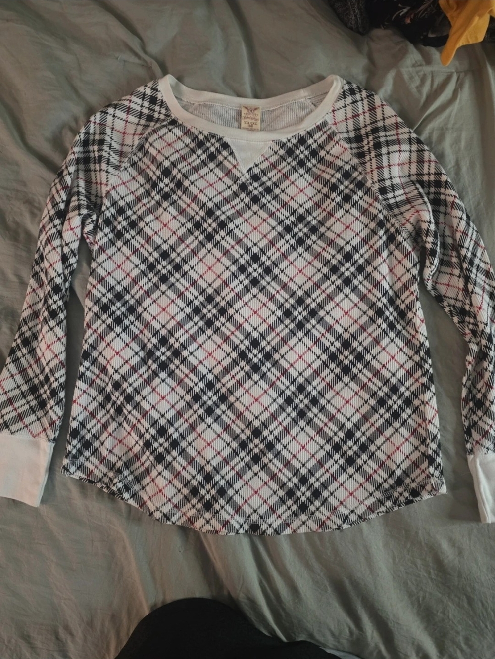 Faded Glory White Long Sleeve Plaid Thermal Top